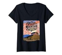 Donna Pilot Mountain North Carolina Vintage WPA Style Artistic Maglietta con Collo a V