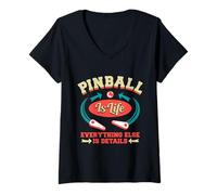 Donna Pinball Player Flipping Ball Enthusiast Is Life Flipper Maglietta con Collo a V