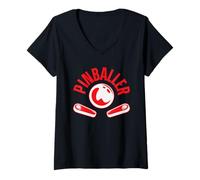 Donna Pinballer Retro Arcade Gaming Flipper Maglietta con Collo a V
