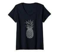 Donna Pineapple Line Art Women Men Tropical Fruit Gift Maglietta con Collo a V