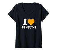 Donna Pinguino Amo I Pinguini I Love Penguins Maglietta con Collo a V