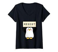 Donna Pinguino che tiene il segno di resistenza messaggio motivazionale Maglietta con Collo a V