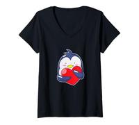 Donna Pinguino con Cuore Maglietta con Collo a V