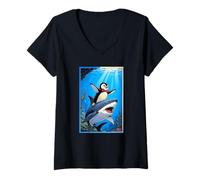 Donna Pinguino e squalo Migliori Amiche Maglietta con Collo a V