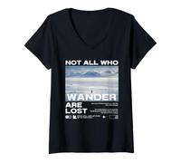 Donna Pinguino Meme But Why Montagna Not all Who Wander Are Lost Maglietta con Collo a V