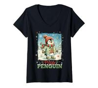 Donna Pinguino Polar Winter Wonderland Cappello Sciarpa Guanti Retro Maglietta con Collo a V