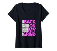 Donna Pink BACK ON. MIO. GRIND. Grafica rosa Maglietta con Collo a V
