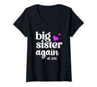 Donna Pink Big Sister Again Announcement 2026 Older Sister to Be Maglietta con Collo a V