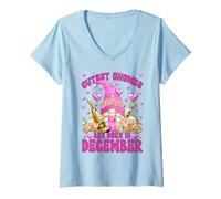 Donna Pink Birthday GNOME Bday Princess for Women Born in December Maglietta con Collo a V