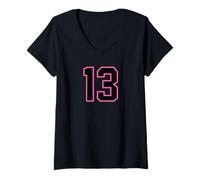 Donna Pink Black Sports Team Number #13 Maglietta con Collo a V