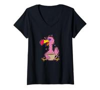 Donna Pink Dodo Bird AMA Il caffè Maglietta con Collo a V