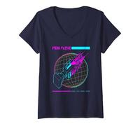 Donna Pink Floyd Wish You Were Here Grid Maglietta con Collo a V, Navy, L