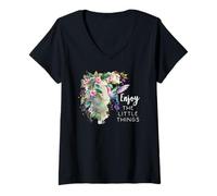 Donna Pink Hummingbird Enjoy The Little Things Humming Bird Sage Maglietta con Collo a V