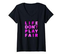 Donna Pink Life Don't Play Fair Pink Graphic Maglietta con Collo a V