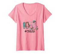 Donna Pink Love CNA Life Graphic for Certified Nursing Assistant Maglietta con Collo a V