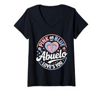 Donna Pink Or Blue Abuelo Loves You Hispanic Gender Reveal Grandpa Maglietta con Collo a V