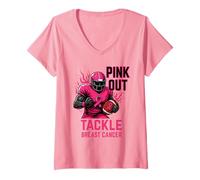 Donna Pink out Tackle Breast Cancer Awareness American Football Maglietta con Collo a V