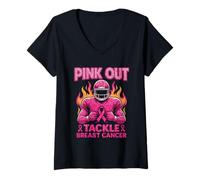 Donna Pink out Tackle - Pallone da Calcio Contro Il Cancro al Maglietta con Collo a V