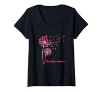 Donna Pink Ribbon Dente di Leone Consapevolezza del Cancro al Seno Uomini Donne Bambini Maglietta con Collo a V