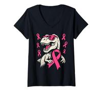 Donna Pink Ribbon T Rex Kids Awareness Maschietto Maglietta con Collo a V