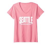 Donna Pink Seattle Washington Fun Pink Theme Cool Seattle Pink Maglietta con Collo a V