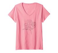 Donna Pink Shirt with Peonies -Pink Maglietta con Collo a V