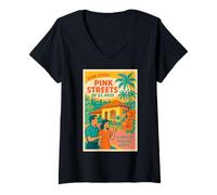 Donna Pink Streets San Pietroburgo Florida Retro Vintage Maglietta con Collo a V
