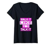 Donna Pink Walk/Talk IT Grafica rosa Maglietta con Collo a V