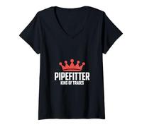 Donna Pipefitter King of Trades, Divertente Detto Sarcastico Maglietta con Collo a V