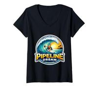 Donna Pipeline Dream Surfer Surf Tavola da Surf Citazione Ocean Wave Maglietta con Collo a V