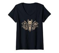 Donna Pipistrello Mandragora Arte Mistica Pagan Halloween Maglietta con Collo a V