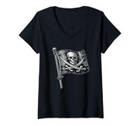 Donna Pirate Jolly Roger Bandiera Skull Crossbones Talk Like a Pirate Maglietta con Collo a V