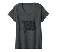 Donna Pirate Jolly Roger Bandiera Skull Crossbones Talk Like a Pirate Maglietta con Collo a V