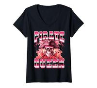 Donna Pirate Queen Pirate Captain Crossbones Skull Bootleg Anni '90 Maglietta con Collo a V