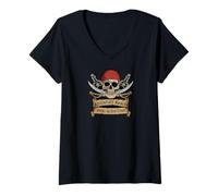 Donna Pirate Skull Rum Adventure Awaits Design Maglietta con Collo a V