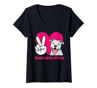Donna Pit Bull Pittie Peace Love Divertente Salvataggio Amante dei Cani Maglietta con Collo a V