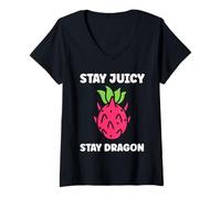 Donna Pitaya Cute Funny Quote Stay Juicy Dragon Fruit Maglietta con Collo a V