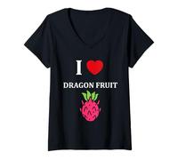 Donna Pitaya Funny Cute Minimalist Simple i Love Dragon Fruit Maglietta con Collo a V