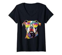 Donna Pitbull con Occhiali da Sole Pittie Pit Bull Terrier Cane Maglietta con Collo a V