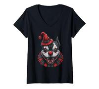 Donna Pitbull Goth Clown Halloween Arlecchino Gotico Cane Maglietta con Collo a V