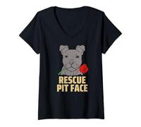 Donna Pitbull Rescue Pit Face - Funny Cute Pitbull Lovers Maglietta con Collo a V