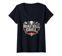 Donna Pitmaster BBQ Party Road Kill On The Grill Maglietta con Collo a V