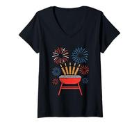 Donna Pitmaster BBQ Spiedini Independence Day 4 luglio Foodie Maglietta con Collo a V
