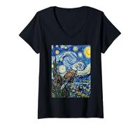 Donna Pittura Artistica dell'aquila Calva della Notte Stellata di Van Gogh Maglietta con Collo a V