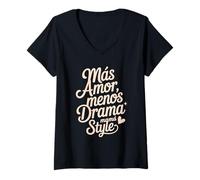 Donna Più Amor Menos Drama Mamá Style Script Caratteri Maglietta con Collo a V
