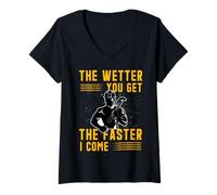 Donna più Bagnato Si Ottiene Il più Veloce I Come Adult Humor Plumber Maglietta con Collo a V
