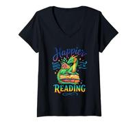 Donna più Felice Quando leggo Il Libro Drago Maglietta con Collo a V