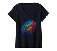 Donna Piuma arcobaleno colorata Maglietta con Collo a V