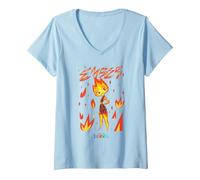 Donna Pixar Elemental Ember Fire Maglietta con Collo a V, Celeste, L