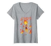 Donna Pixar Elemental Ember Fire Maglietta con Collo a V, Grigio Melange, L